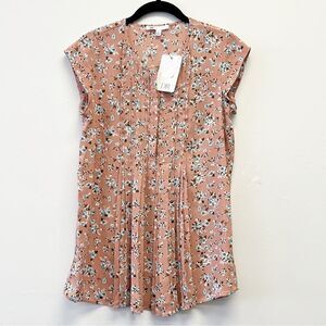 DR2 by Daniel Rainn Ditsy Floral Pintuck Cap Sleeve Blouse, Size XS Dusty Rose